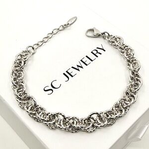 Silver Rope Chain Braided Bracelet Platinum Plated Dainty Waterproof Jewelry